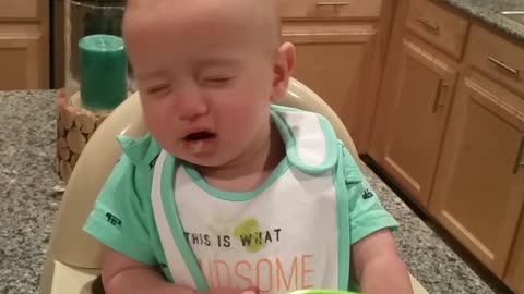 Baby shows mixed feelings about trying avocado