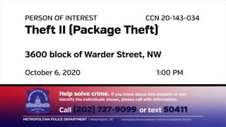 Washington DC Person of Interest in Theft II, 3600 block of Warder Street, NW, on 1062020