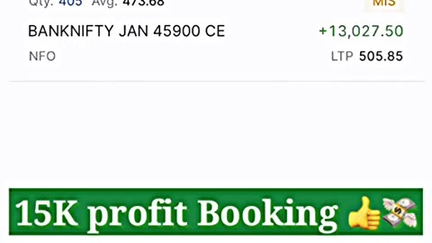 Today’s a Saturday Indian market open trading in bank nifty call option CE 15k profit booking