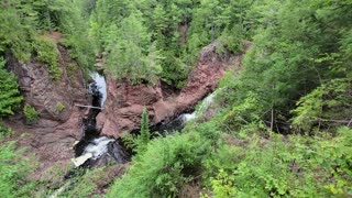 Above two merging rivers and waterfalls at Copper Falls State Park - August 2022