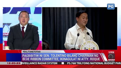 Pagbibitiw ni Sen. Tolentino bilang chairman ng Blue Ribbon committee, ikinagulat ni Atty. Roque