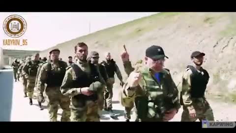 Chechen volunteer soldiers is in training before going to Ukraine