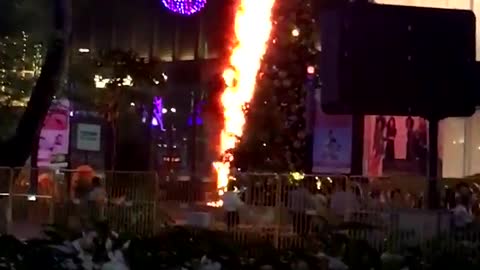 Christmas Tree Catches Fire in Singapore