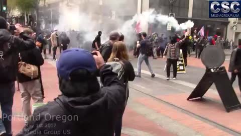 AntiFa Builds Bonfire In Middle Of Street During Mayday Protest In Portland Oregon