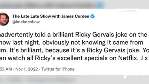 James Corden Says He Inadvertently Told Ricky Gervais Joke E! News