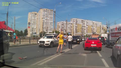 Car crash - red Nissan GT-R hits oncoming Lexus in Russia