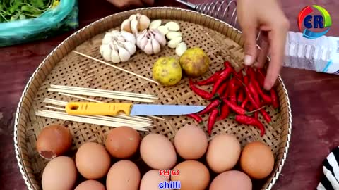 Steam Chicken Eggs with Garlic Pickle - Khmer Food - Asian Food - Asian recipes - Cambodian recipes