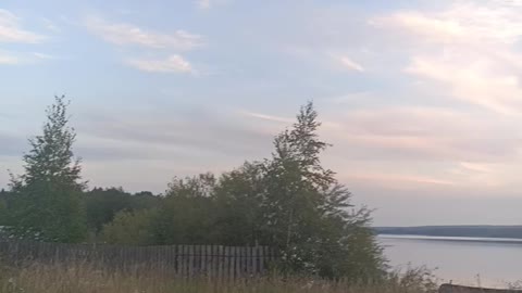 Nature. Sunset. River. Road. Village.