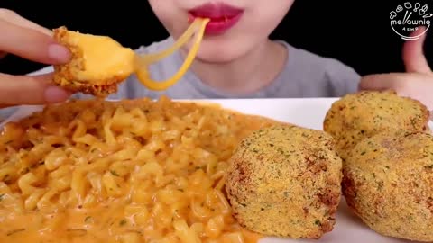 ASMR MUKBANG｜HOMEMADE CHEESE BALL, CHEESY CARBO FIRE NOODLES