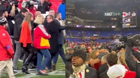 Jason Kelce reacts to Taylor Swift and Travis Kelce kissing after Chiefs' AFC Championship win.