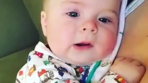 Cute baby sneezes and says, "Oh no."