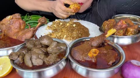 HANDI MUTTON CURRY,HANDI CHICKEN CURRY,LIVER CURRY,EGG CURRY,FISH CURRY *ASMR EATING