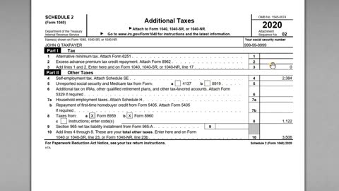 IRS Form 1040 Schedule 2 - Intro to the Different Fields