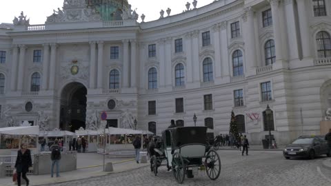 Traditional horse and carriage leading into Michaelerplatz, Vienna, Austria, Europe