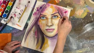 Time Lapse watercolor portrait / face / women / Speed painting tutorial / Amy Giacomelli