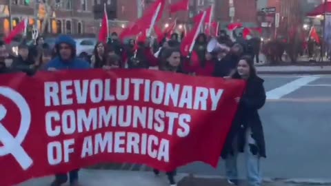 Radical leftists in America chanting for communism and the intifada.