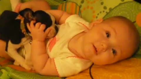 Tiny Baby Loves Cuddling With Ever Tinier Puppy