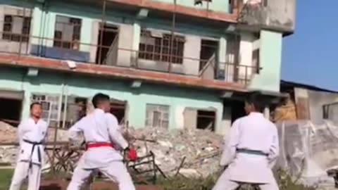 Karate kumite practice