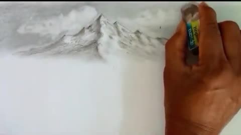 Pencil drawing landscape scenery/ Snow mountain landscape drawing with pencil/