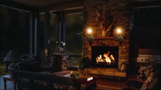 Relax In A Cozy Winter Cabin With A Crackling Fire | Fall Asleep Fast | Winter Ambience |