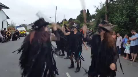 Beltane Border Morris dancing Vixana at the Whitethorn Inn, Shaugh Prior, Devon, 11th July 2019