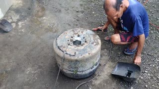 Making a hole in drum for plantation using welding