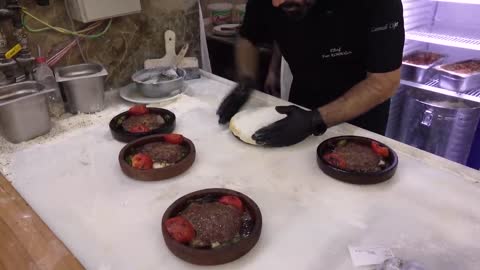 Turkish Pottery Kebab Stuffed With Cheese And Covered With Lavash Bread | Turkish Street Foods