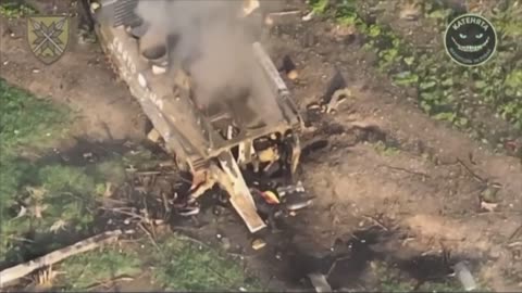 Russian APC Burning After Drone Strike