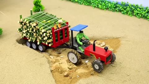 Tractor is stuck in mud | diy tractor making heavy trolley full bamboo loading new technology