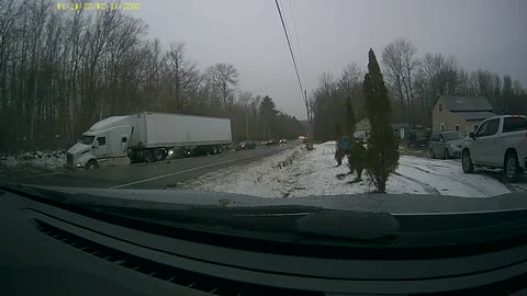 Semi Truck Jackknifes Into Two Cars on Icy Road