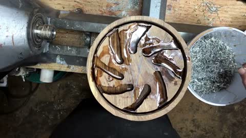 woodturning a pewter shavings dish-8