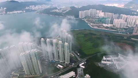 Drone in clouds with City view Free stock footage Free HD Videos