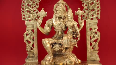 18" Lord Narasimha with Goddess Lakshmi - Hoysala Art | Handmade | Exotic India Art