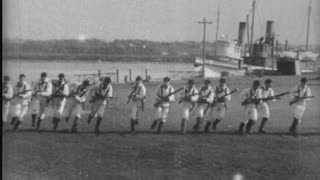 Gun Drill By Naval Cadets At Newport Training School (1900 Original Black & White Film)