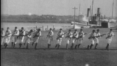 Gun Drill By Naval Cadets At Newport Training School (1900 Original Black & White Film)