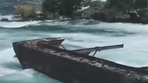A large shipwrecked barge stuck at #niagarafalls for more than 100