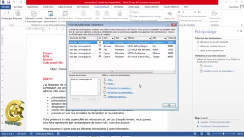 Publipostage avec Excel et Word ارسال رسائل دعوة من خلال