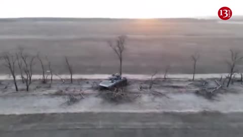 Drone fires successive shots at Russian BMP-2 armored fighting vehicle