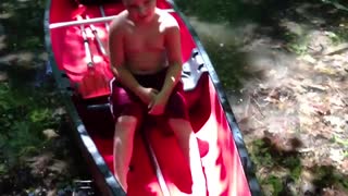 Hunts pond - Daniel and the dogs parking the boat up at Hunts pond.