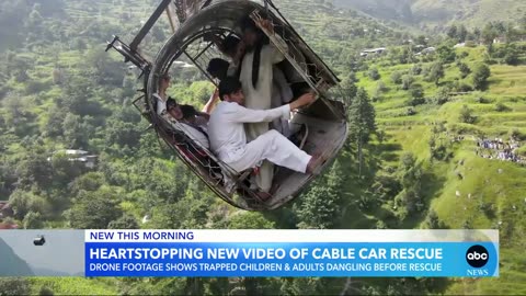 Drone footage shows dramatic rescue of Pakistan cable car rescue