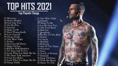 Maroon 5, Adele, Taylor Swift, Ed Sheeran, Shawn Mendes, Sam Smith, Charlie Puth Pop Songs Hits 2021