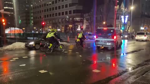 Montreal Canda - Police informing citizens of the new curfews & fines implemented