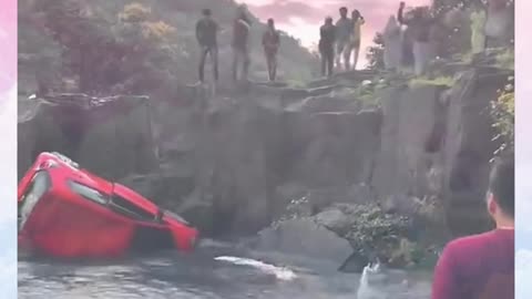 Car fall in waterfall