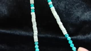Faceted blue Amazonite and white mop pendant necklace full strand 16inch 20240212-04-08