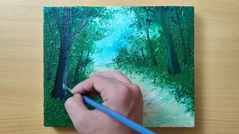 How to Draw Green Forest Path / Forest Light / Acrylic Painting Technique