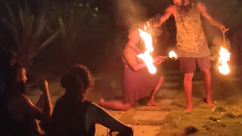 Foreigner dancing in India goa fire dance