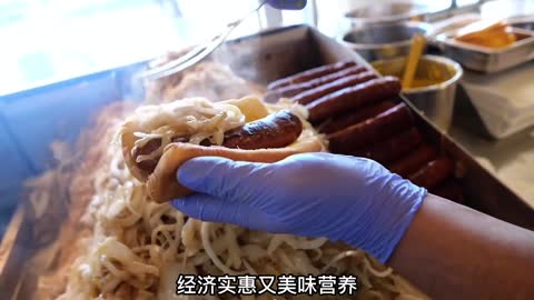 Hot dog burgers steaming in the street