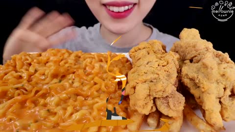 ASMR MUKBANG｜CHEESY CARBO FIRE NOODLES, KFC CHICKENS, FRENCH FRIES