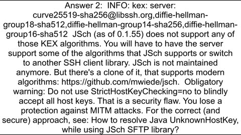 JSch connection issue JSchException Algorithm negotiation fail Even with JCE installed