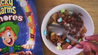 ASMR LUCKY CHARMS SMORES CEREAL REVIEW